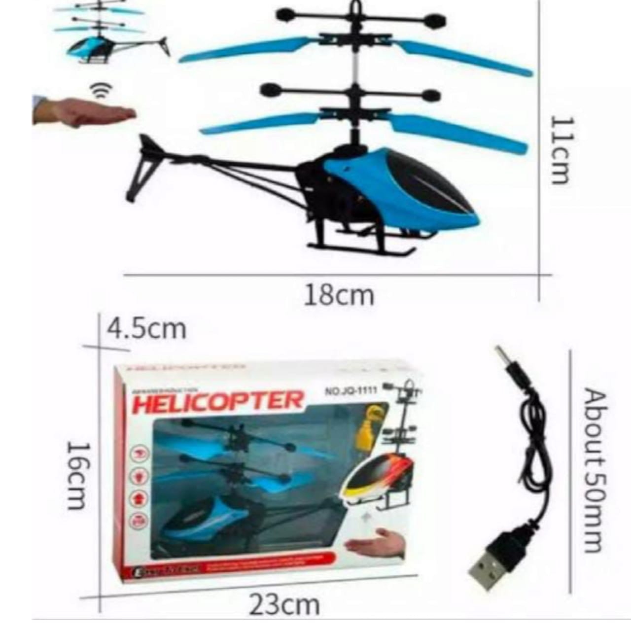 Infrared Induction LED Helicopter – Hand Sensor Controlled, Rechargeable Flying Toy | Helicopter For Children | Toy For Baby - Random Color - Model: JQ-1111