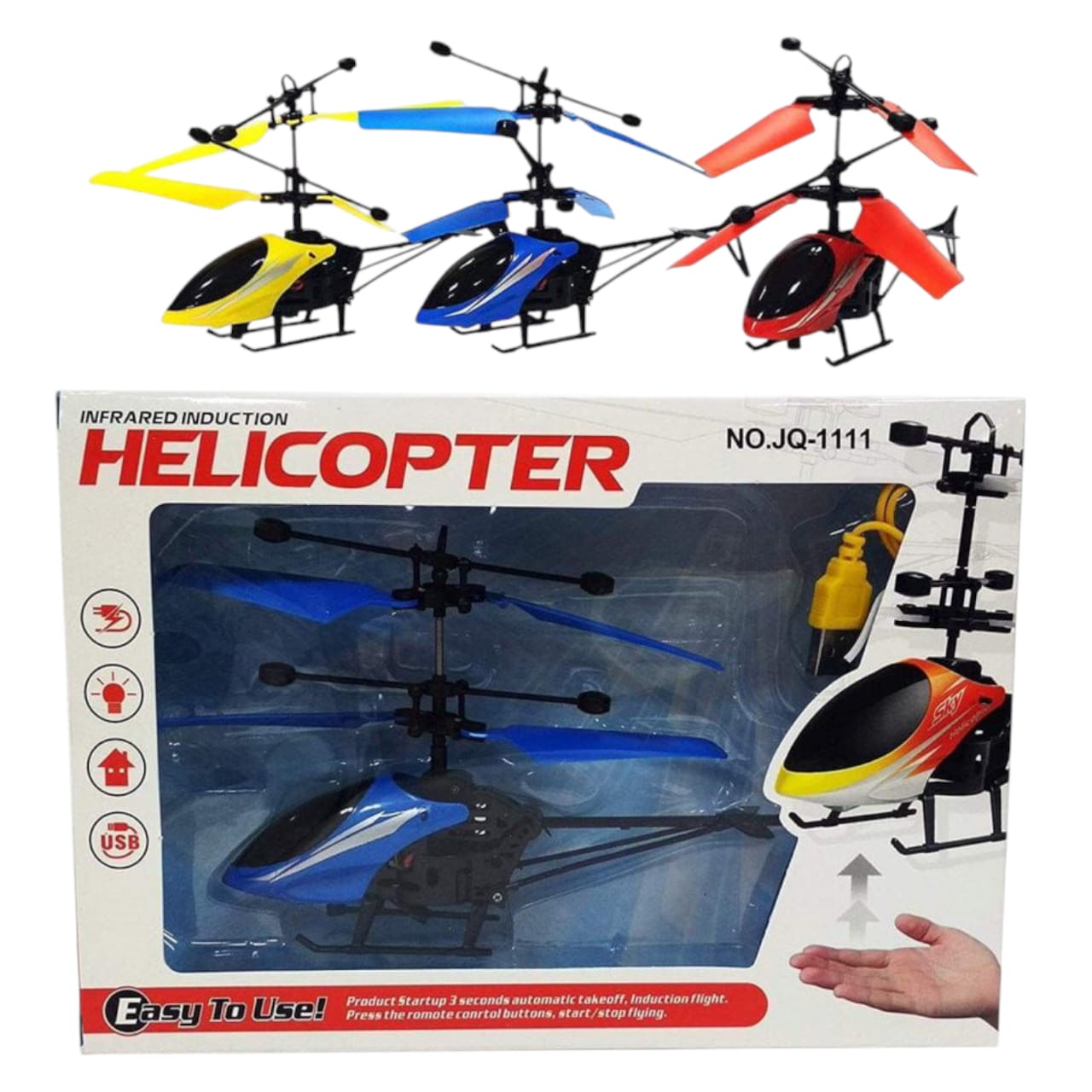 Infrared Induction LED Helicopter – Hand Sensor Controlled, Rechargeable Flying Toy | Helicopter For Children | Toy For Baby - Random Color - Model: JQ-1111