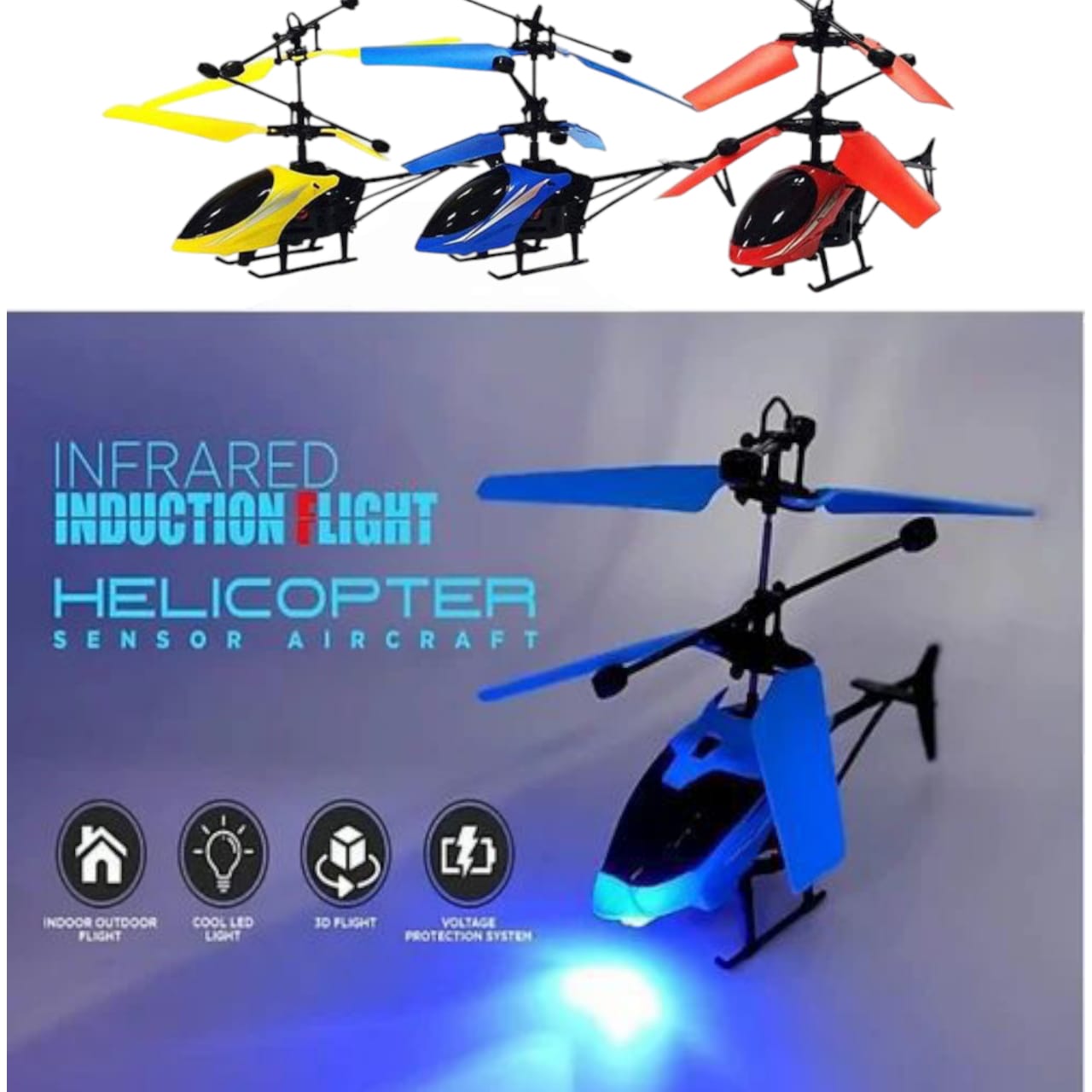 Infrared Induction LED Helicopter – Hand Sensor Controlled, Rechargeable Flying Toy | Helicopter For Children | Toy For Baby - Random Color - Model: JQ-1111
