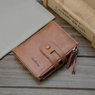 Original Buffalo Leather Trifold Wallet for Men -Brown