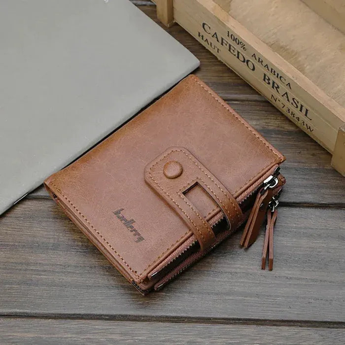 Original Buffalo Leather Trifold Wallet for Men -Brown