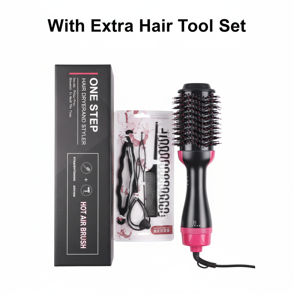 One Step Hair Dryer And Styler Hot Air Brush With Extra Hair Tool Set – Professional Volumizer, Straightener, Curler, And Dryer In One