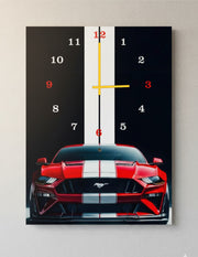 Racing Stripe Wall Clock with Red Mustang Print – Wooden 12x16 Inch (Without Battery)